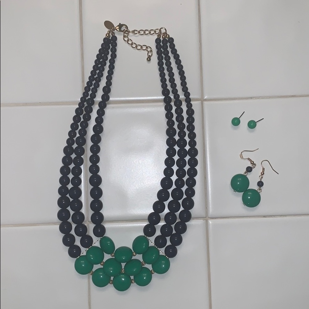 Green & Blue Necklace/Earrings Set